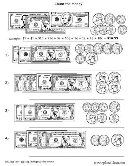 Teach Child How To Read Free Printable Counting Coins And Bills Worksheets