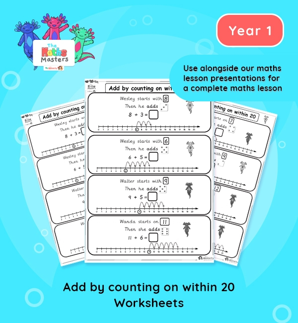 Year 1 Adding To 20 By Counting On Worksheets Year 1 Addition And 